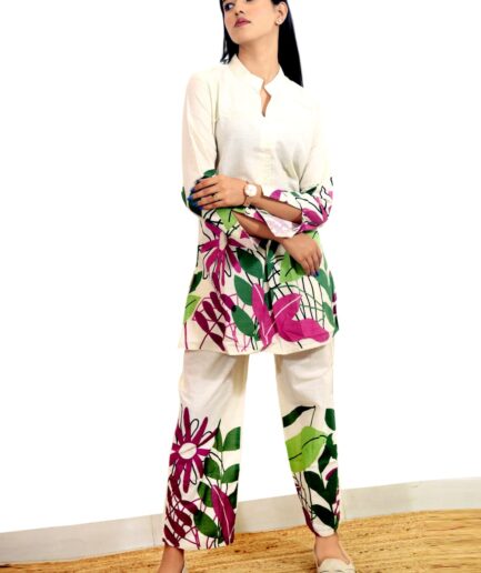 Cotton Bloom Floral Co-ord Set – Ivory & Multicolor Print