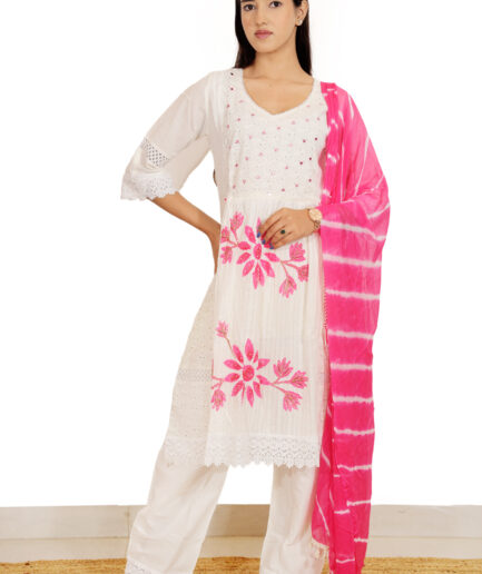 White cotton kurti set