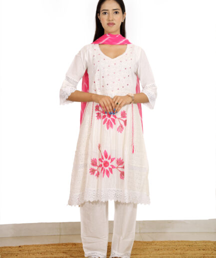 White cotton kurti set
