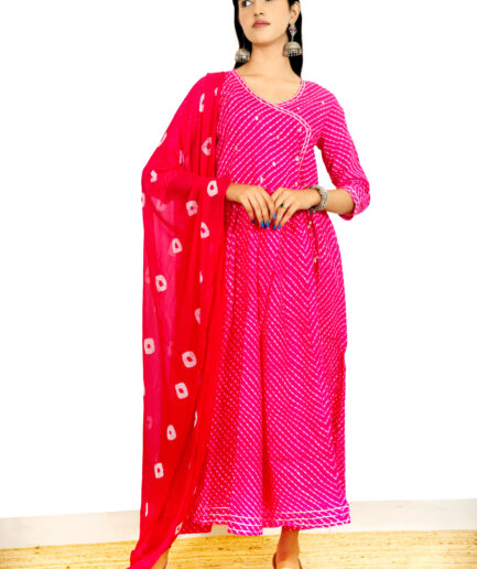 Pink Bandhani kurti set