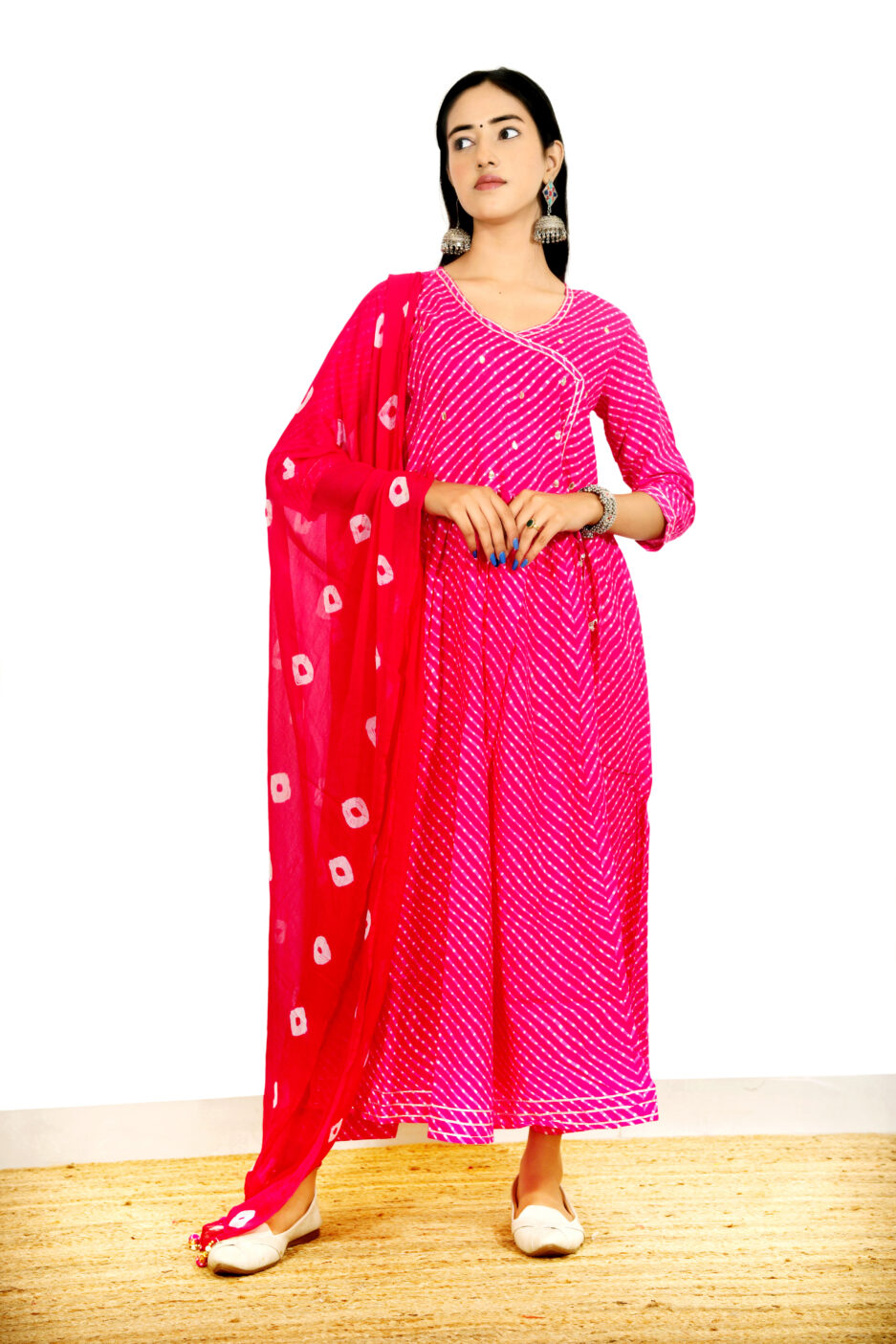 Pink Bandhani kurti set