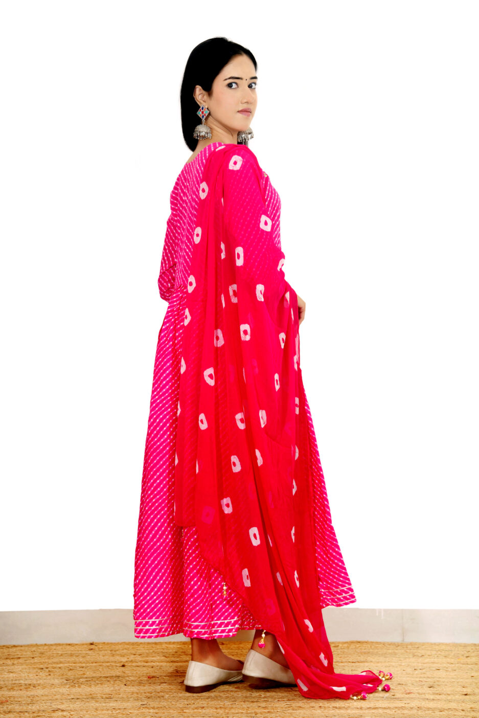 Pink Bandhani kurti set