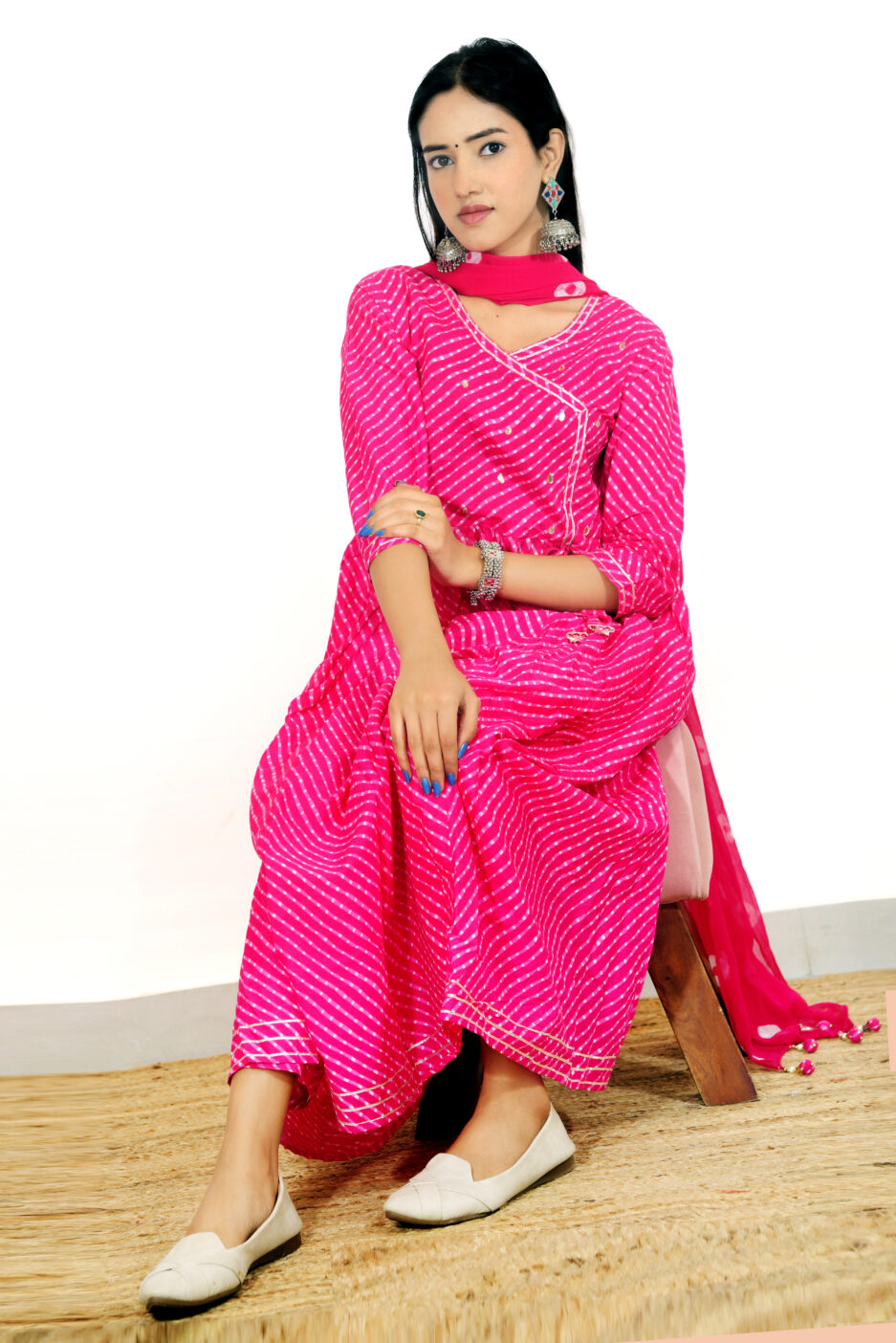 Pink Bandhani kurti set